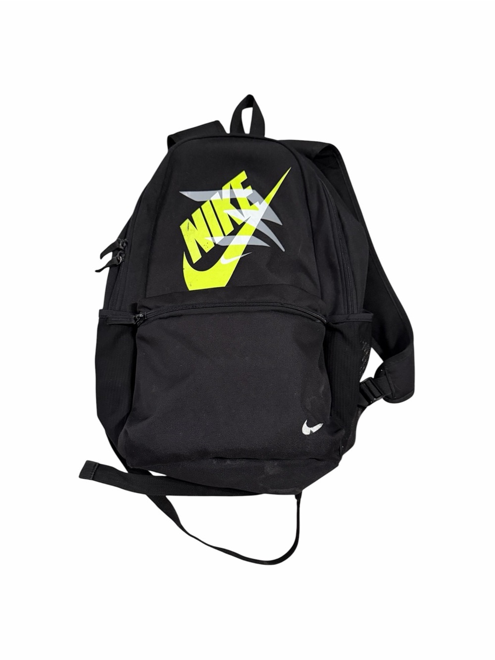 Nike Black Backpack with Neon Yellow and Gray Logo